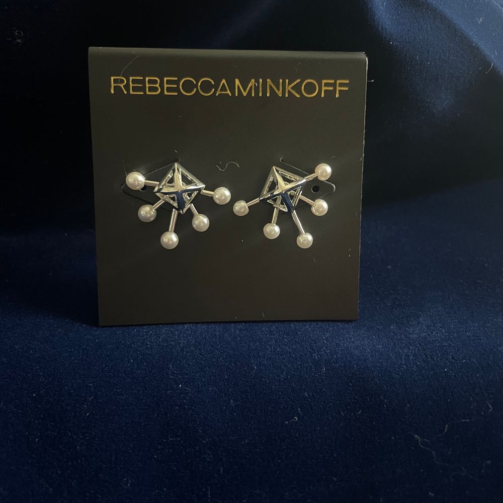 Rebecca Minkoff silver tone Pearl Starburst Earrings Elegant Designer Jewelry